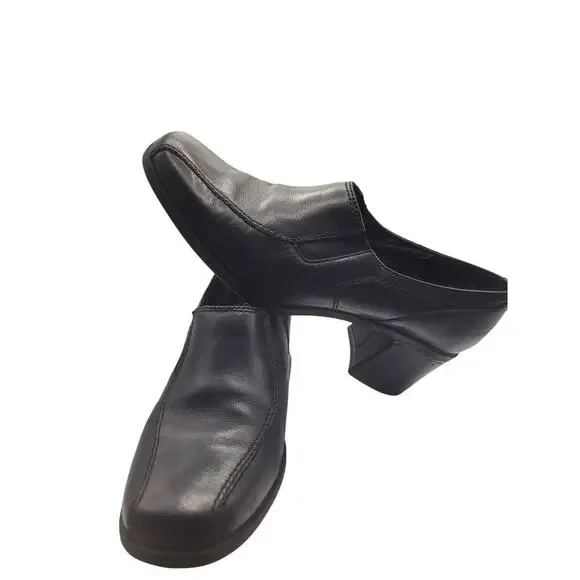 Clarks Womens Black Loafers Leather Slip on Block Heel 2" Sz 8 - Picture 4 of 10